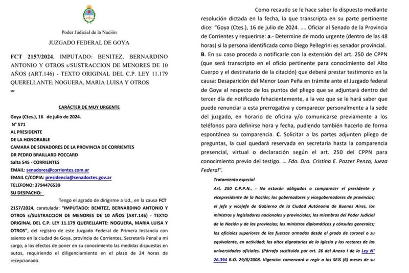 El Senador Pellegrini se niega a declarar en la justicia federal mientras mantenga fueros parlamentarios